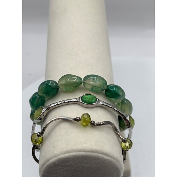 Vintage Multi-Strand Necklace & Bracelets Set - Green & Silver - Picture 7 of 8